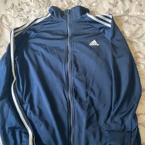 Navy Blue Adidas Silk Track Suit Zip Up XL Back to School
